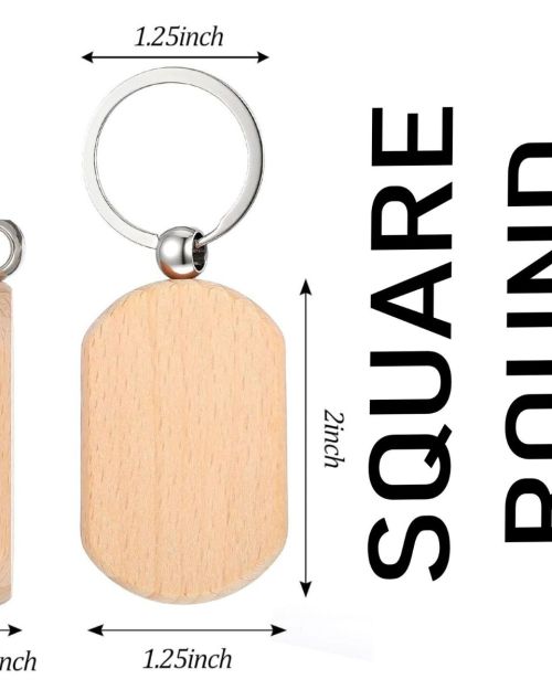 Square Round Keychain Beechwood